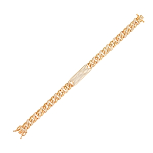 Pulsera cuban link, con chapa pavee en el centro, eslabones 8 mm aprox, rosada