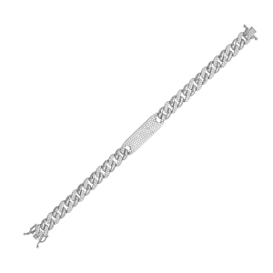 Pulsera cuban link, con chapa pavee en el centro, eslabones 8 mm aprox