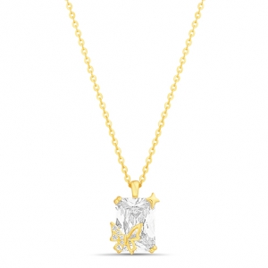 Conjunto piedra baguette con mariposa, amarillo