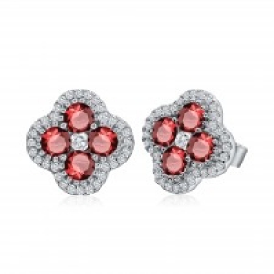 Par aros trebol piedras fucsia