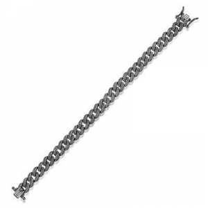 Pulsera cuban link con piedras , ancho 8 mm, cierre cajon, rodio negro