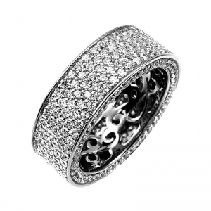 Anillo sin fin, pavee por todo el cuerpo, chato, rodio negro