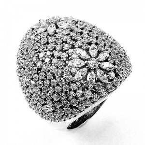 Anillo bombe, flores, rodio negro
