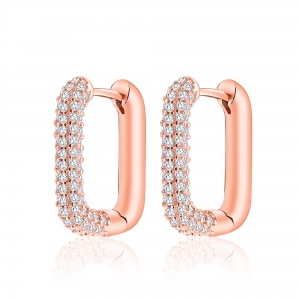 Par aros argollas alargadas con piedras, rosadas. Largo aprox 1,7 cm