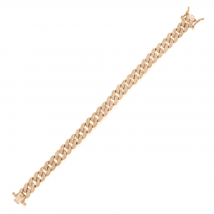 Pulsera cuban link con piedras , ancho 8 mm, rosada, cierre cajon