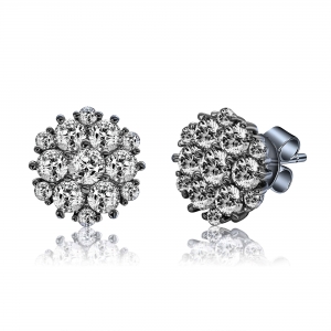Par aros linea premium, flor pavee, rodio negro