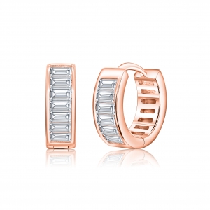 Par aros argolla con piedras baguettes, rosado. Diametro interno aprox 1 cm
