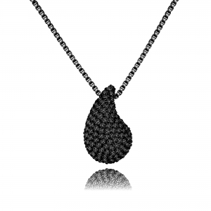Conjunto drop pavee, rodio negro con piedras negras