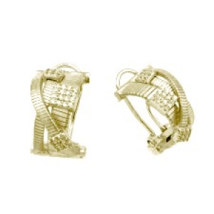 Par aros linea premium ,triple hilo retorcido amarillo, con apliques cuadrados pavee. Cierre perno y clip