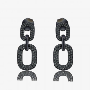 Par aros colgantes doble oval pavee, rodio negro . Largo aprox 2,5 cm