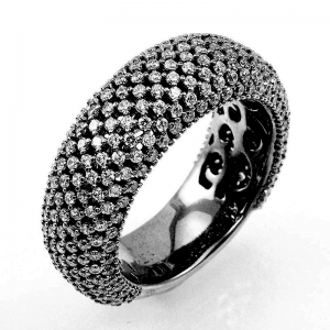 Anillo premium, medio sin fin ancho, pavee, calado internamente, rodio negro