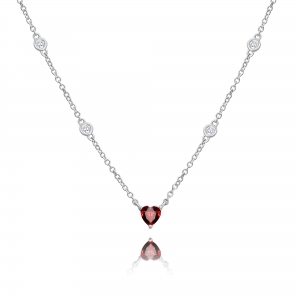 Conjunto corazon RUBI, con piedras blancas en cadena