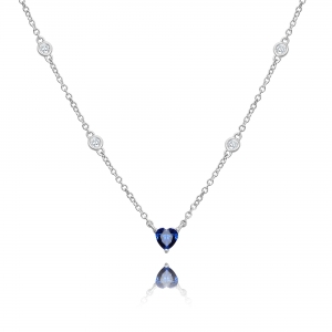 Conjunto corazon azul, con piedras blancas en cadena