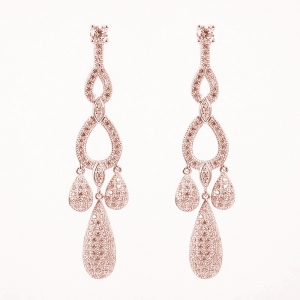 Par Aros linea premium, largos, gotas pavee, rosado