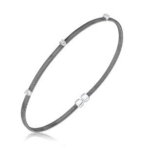 Esclava linea premium, hilo retorcido, 3 piedras, rodio negro