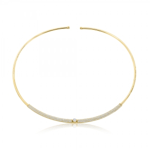 COLLAR CON APIQUE DE CUBIC AMARILLO CON BA&Ntilde;O BLANCO 
