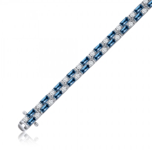 PULSERA PREMIUM TENIS BAGUETTE CON PIEDRAS BLANCAS Y AZULES