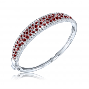 PULSERA ESCLAVA PREMIUM RODINADA CON CENTRO CUBIC RUBI