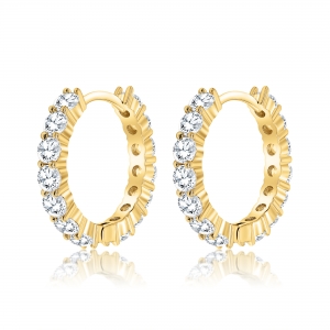 PAR AROS ARGOLLA PRERMIUM 15 MM DOBLE VUELTA PIEDRAS BA&Ntilde;O AMARILLO