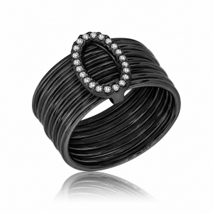 ANILLO  8 ALIANZAS MOVILES CENTRO OVAL RODIO NEGRO