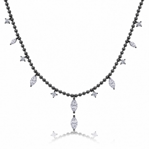 Collar bolitas con piedras navette grandes, rodio negro