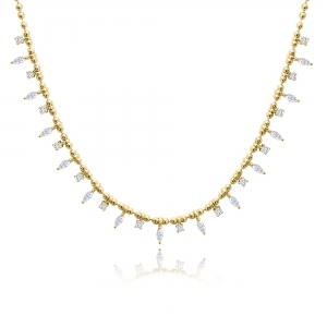 Collar bolitas con piedras navette chicas , amarillo