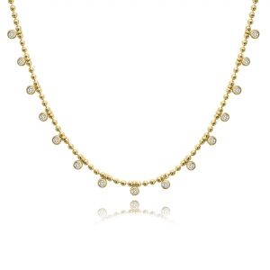 Collar bolitas 2 mm , piedras con virola amarillo