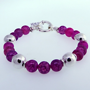 pulsera bolas y bolas de color fucxia