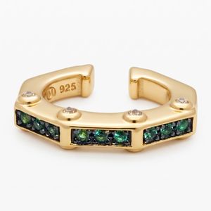 Earcuff Link1945 Octogonal dorado con piedras verdes y rodio negro