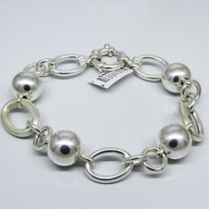pulsera eslabones ovalados rayados y bolitas