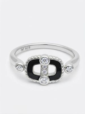 Anillo Link1945 chico full piedra plateado con onix