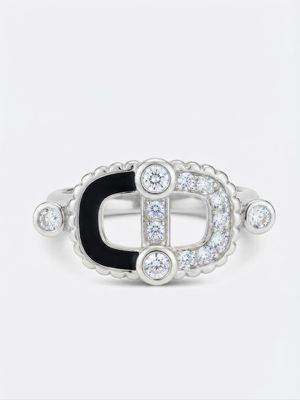Anillo Link1945 grande mitad y mitad plateado con onix