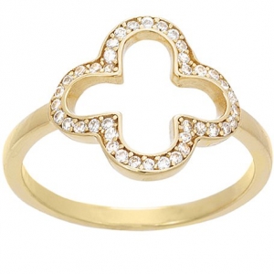 Anillo trebol amarillo con cubic