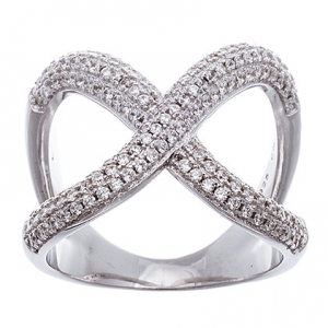anillo cruzado abierto con piedras, blanco