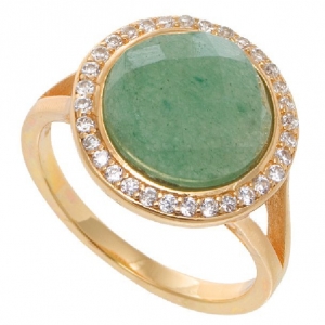 Anillo piedra verde Circulo borde pavee enchapado amarillo