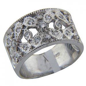 anillo platabella filigrana cinta tres flores rodinado
