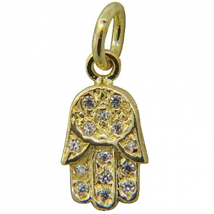 Colgante manito enchapado amarillo platabella con piedras