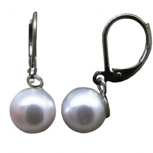 Par aros perla, colgantes, sistema brisura, 8 mm