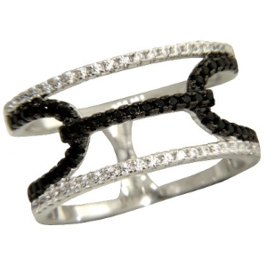 Anillo calado con piedras negras y blancas