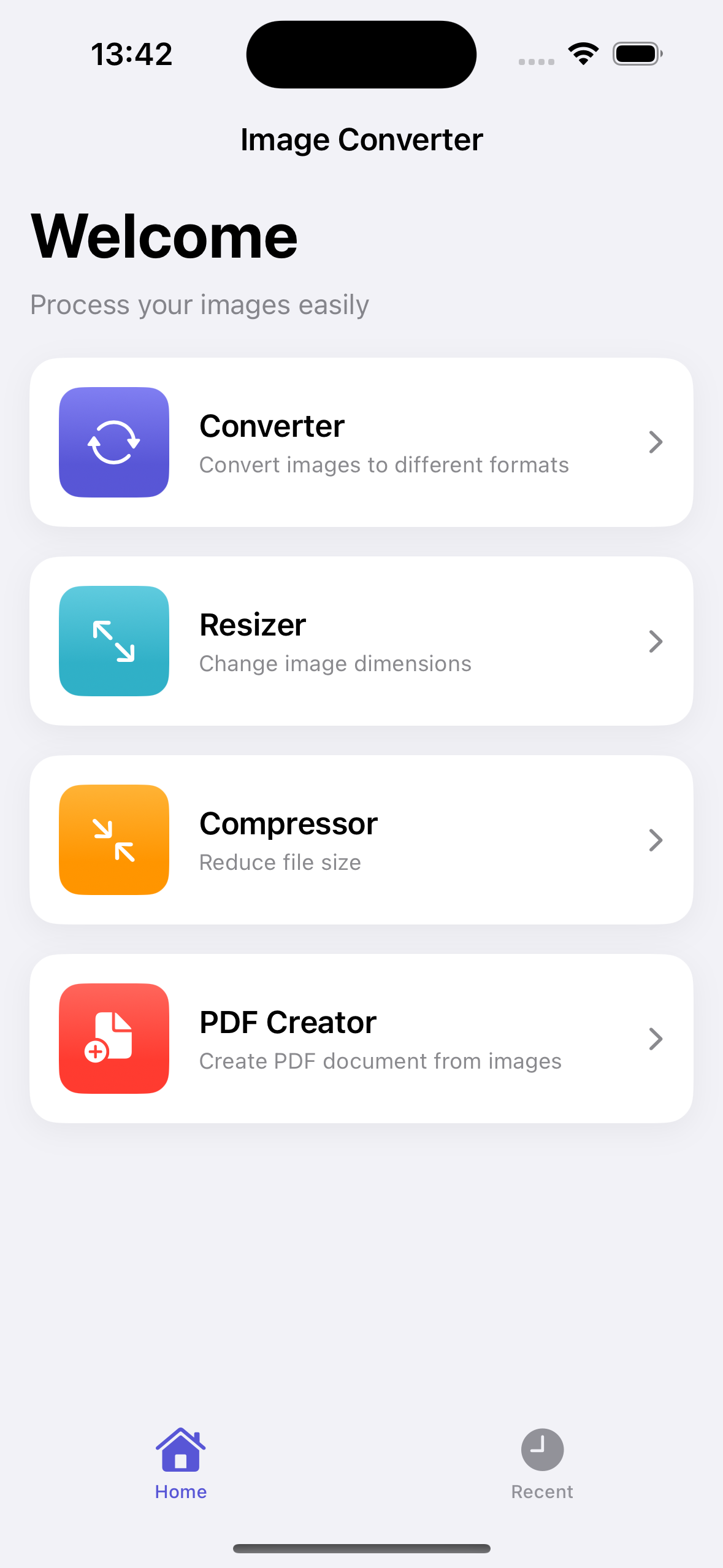 Photo to PDF Converter Main Screen - iOS App