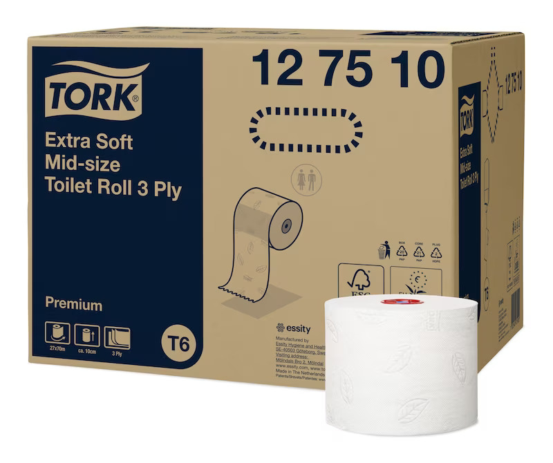 Tork Soft Mid-size Toilet Roll 3ply Premium T6 70m x 27