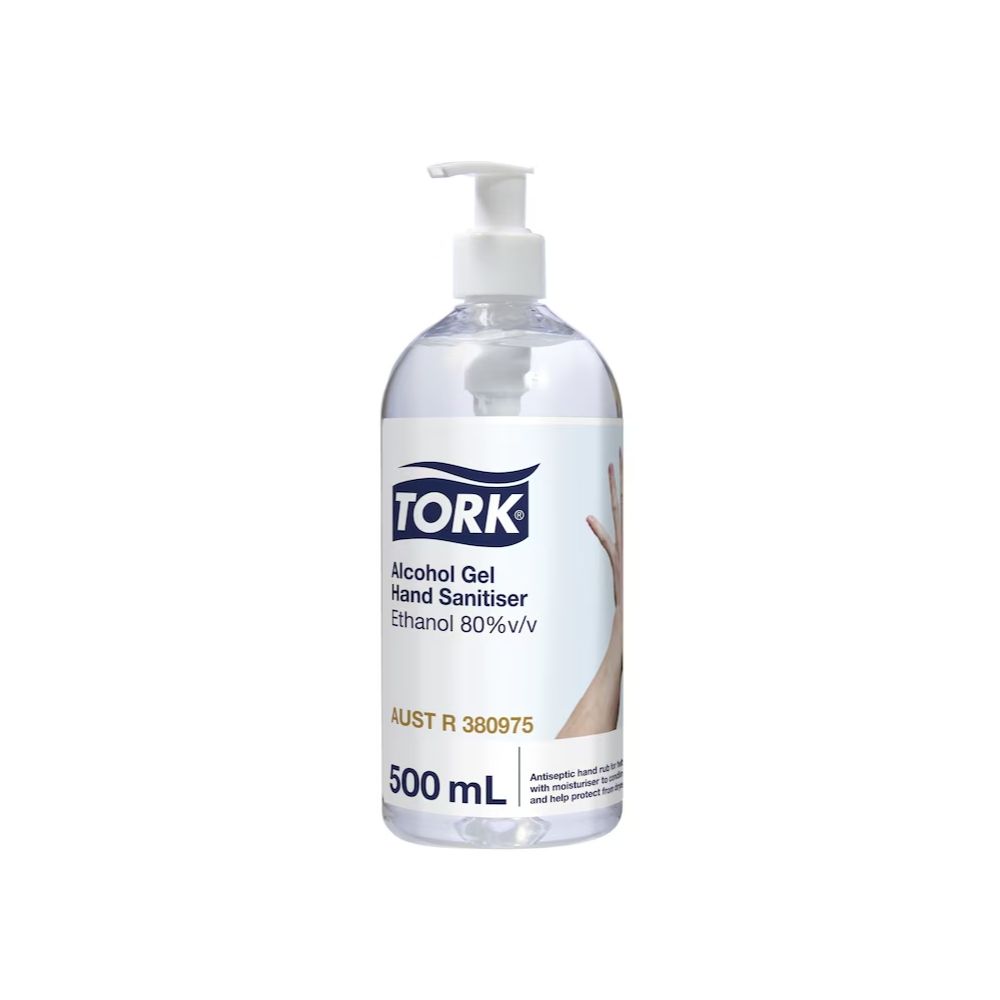 Tork Alcohol Gel Hand Sanitiser Pump Bottle Australian Made ARTG 500ml x 12
