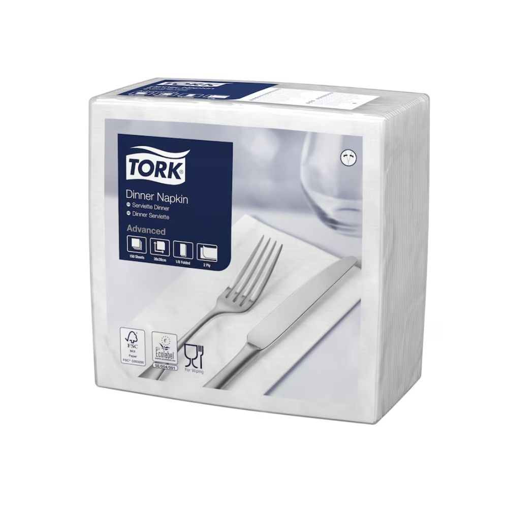 Tork Edge Emboss White Dinner Napkin 2ply 8 Fold 150s x 12