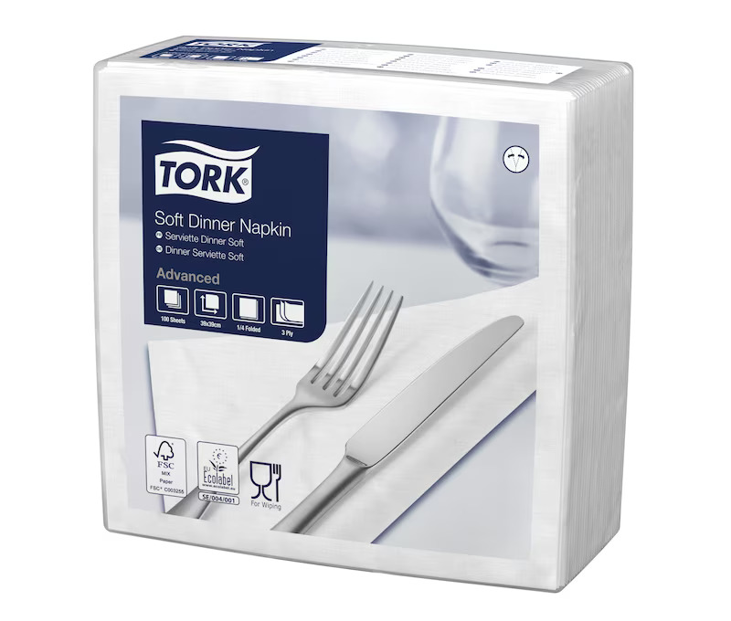 Tork Edge Emboss White Dinner Napkin 3ply Quarterfold 100s x 12