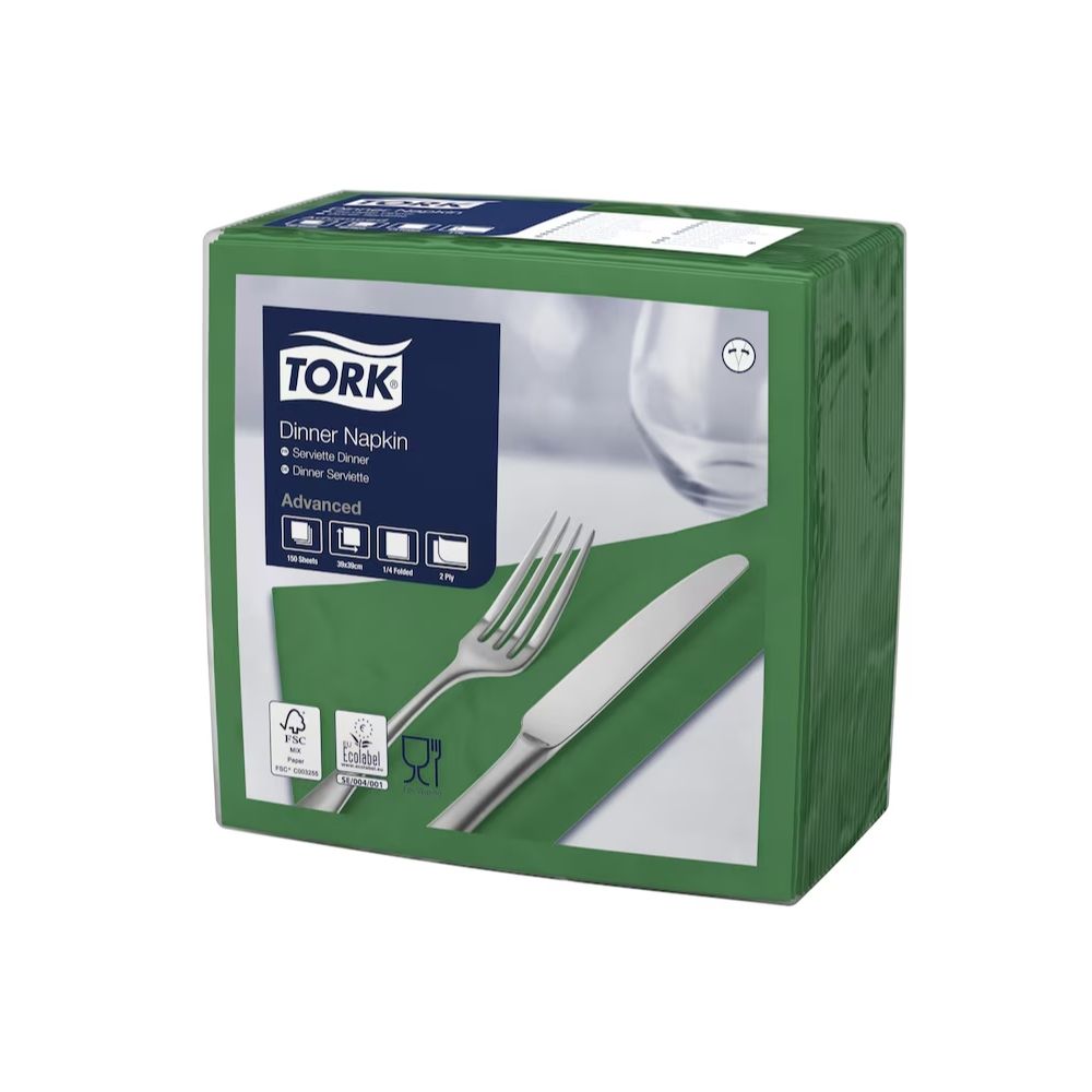 Tork Edge Emboss Bottle Green Dinner Napkin 2ply Quarterfold 150s x 12