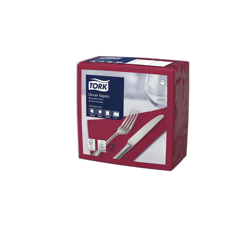 Tork Edge Emboss Bordeaux Red Dinner Napkin 2ply Quarterfold 150s x 12