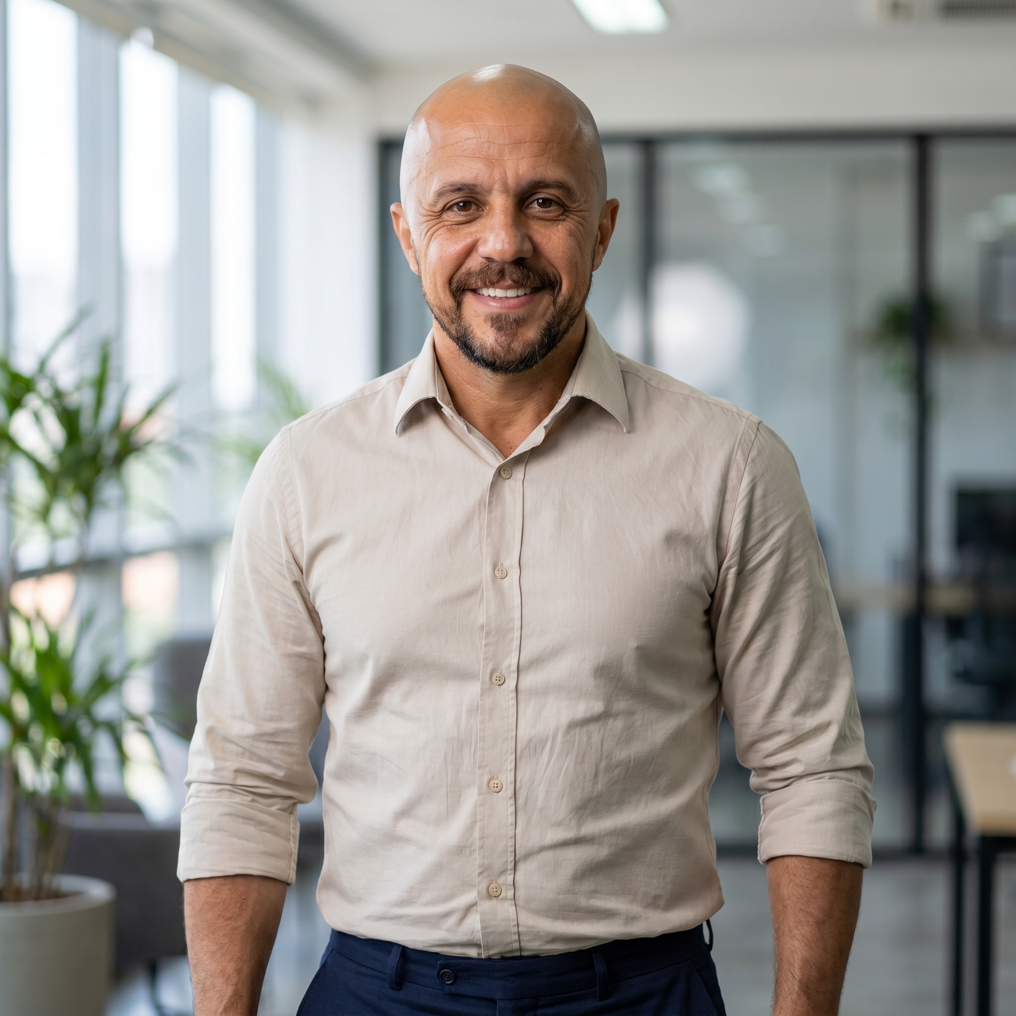 Retrato sorridente em ambiente corporativo