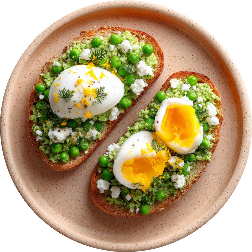 Crushed Pea, Cottage Cheese & Poached Egg Tartine With Mint, Chili & Lemon