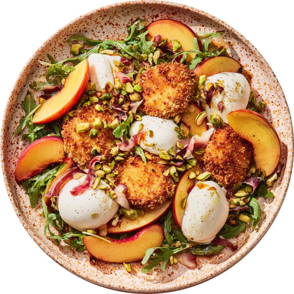 Burrata Frita Con Ensalada De Durazno