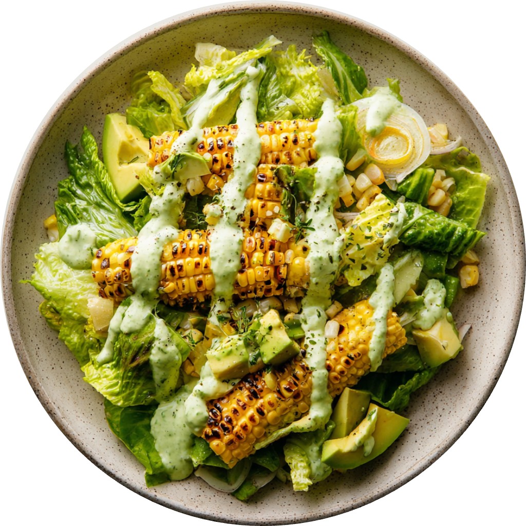 Summer Salad With Grilled Corn & Green Goddess Dressing